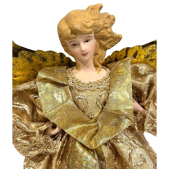 Gold Angel Tree Topper with Metal Wings Holiday Christmas Decor 12” - Picture 2 of 8